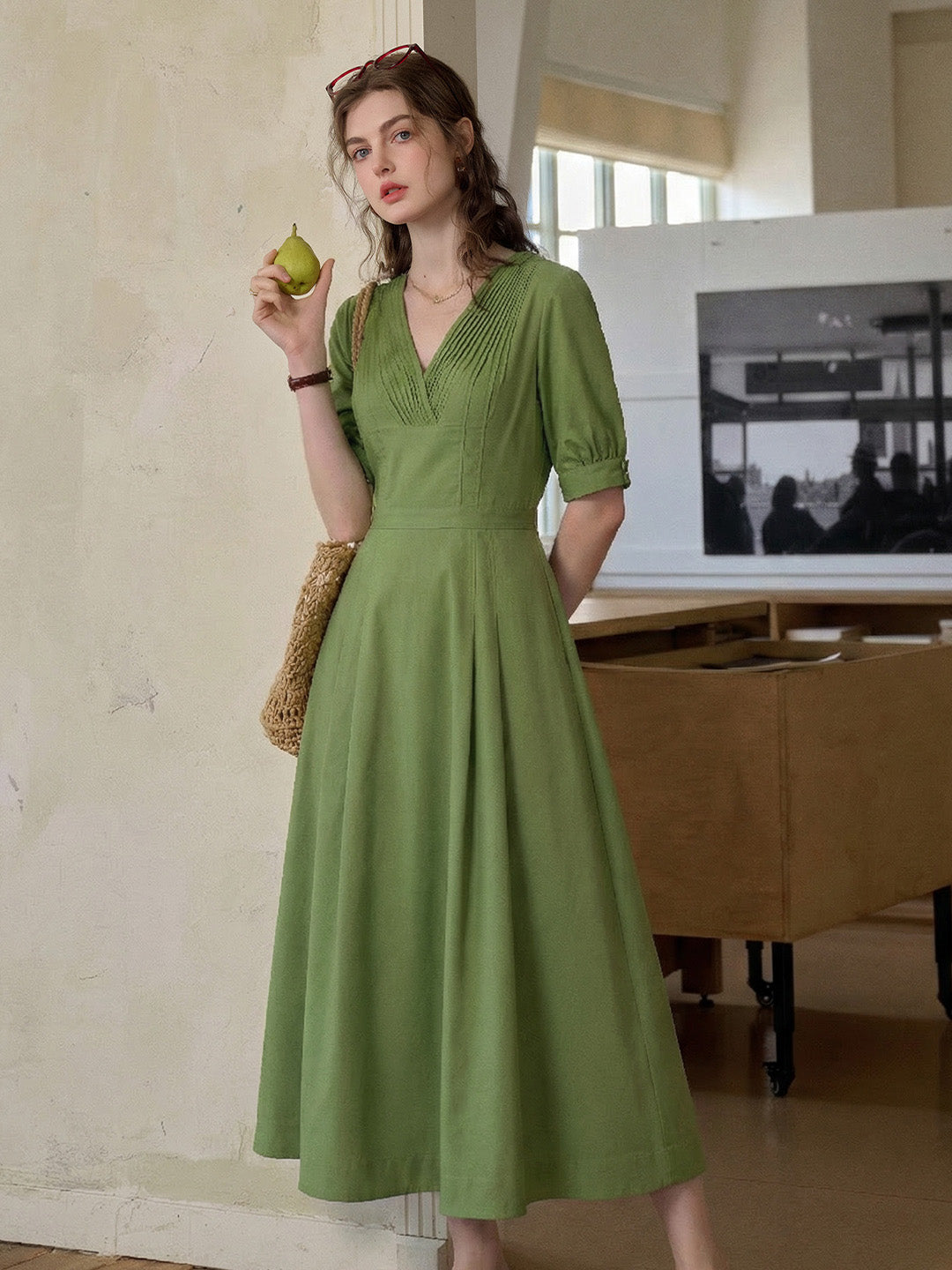 Lisa V-Neck Accordion Pleats Dress