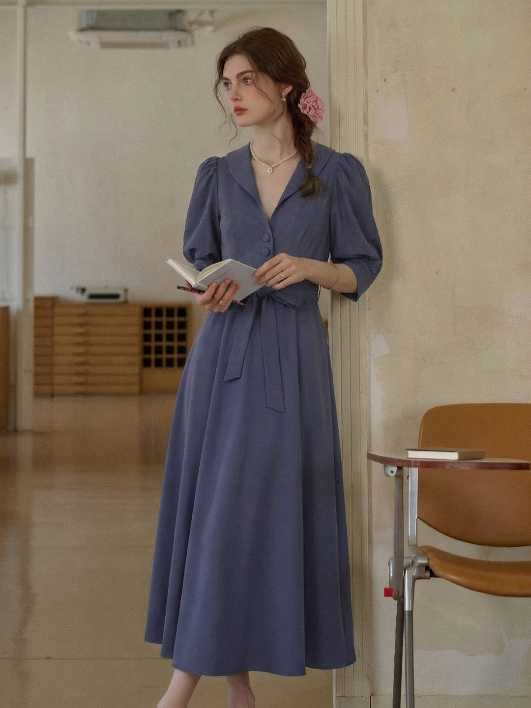 Anais V-Neck Puff Sleeves Dress