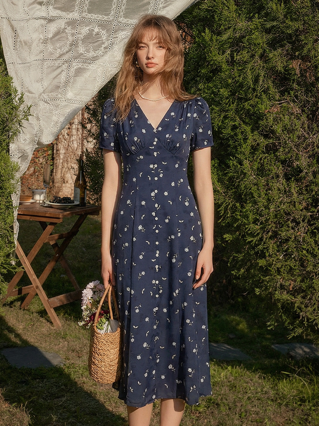 Kora V-Neck Floral Printed Maxi Dress