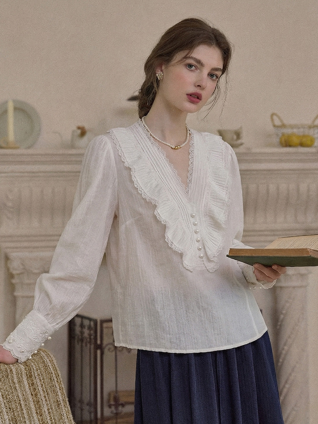 Miller V-Neck Embroidery Blouse