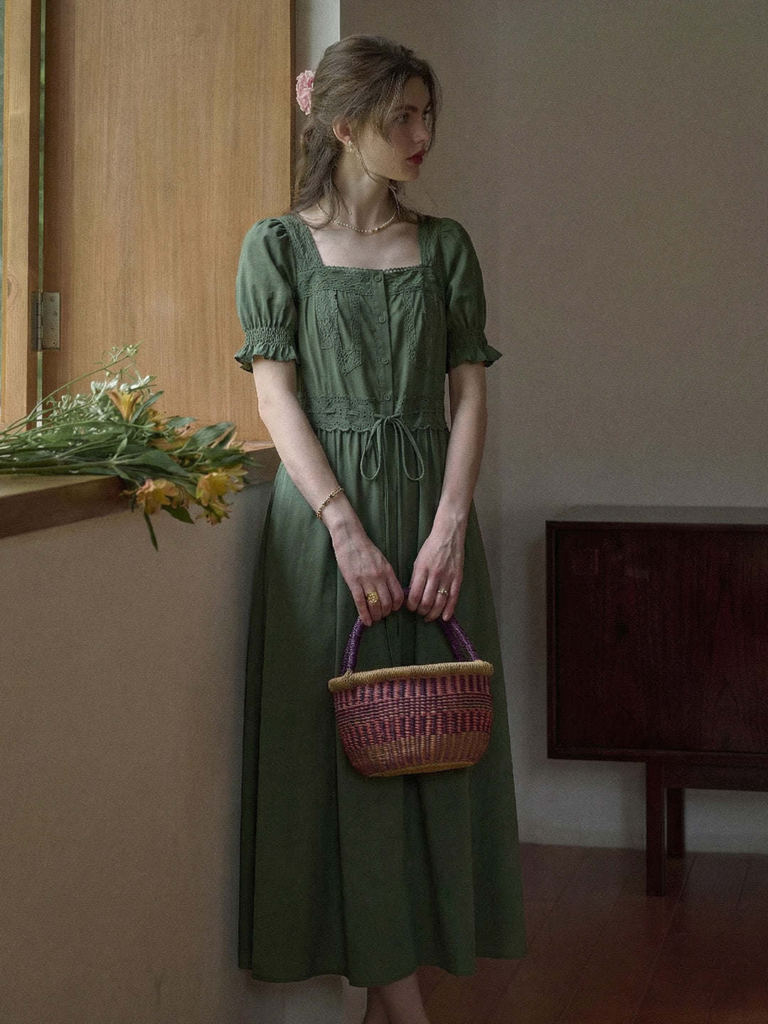 Marianna Square Neck Embroidered Dress