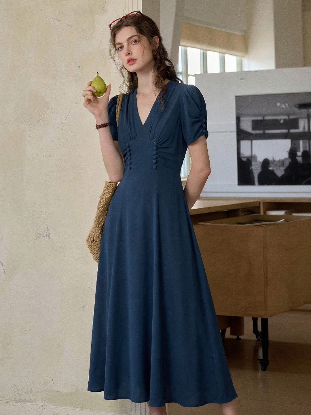 Andie V-Neck Shirred Dress