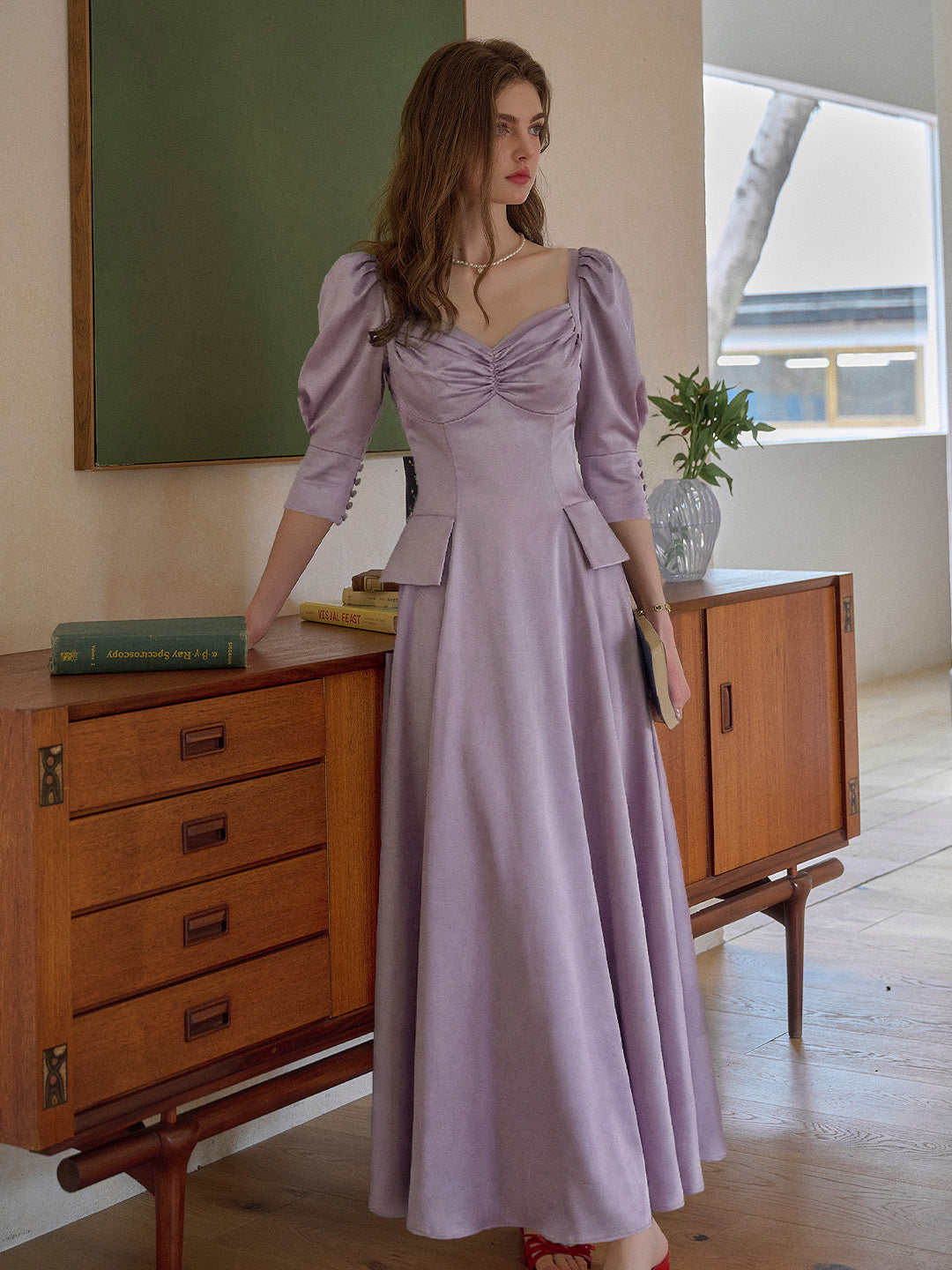 Elina Sweetheart Neck Puff Sleeve Dress