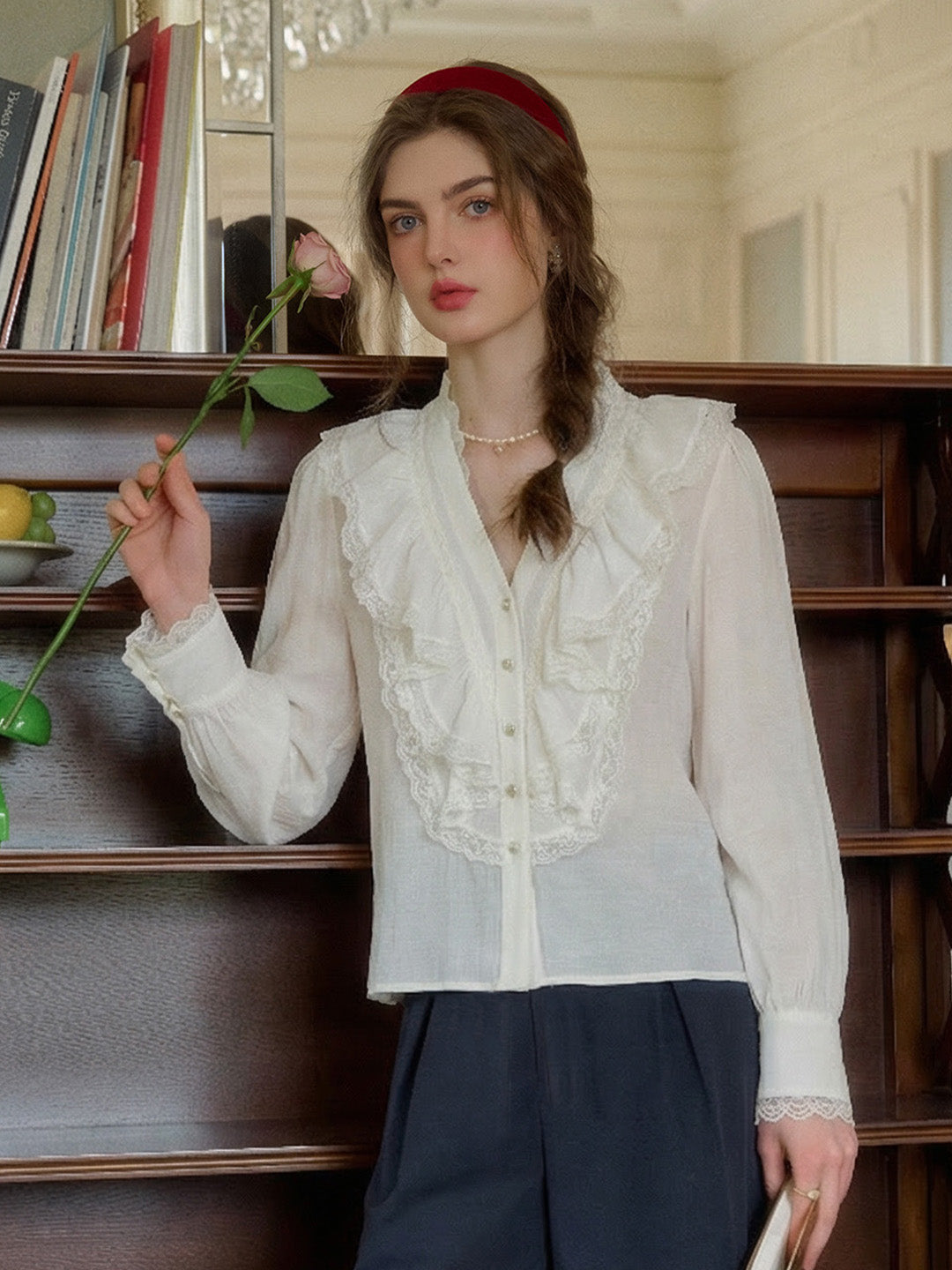 Anika V-Neck Ruffle Blouse