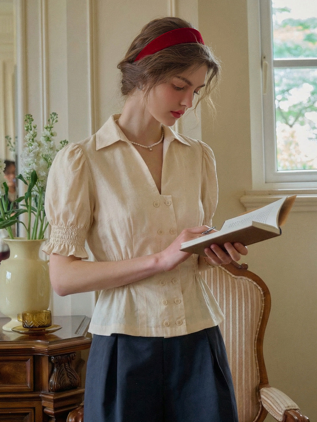 Solana V-Neck Puff Sleeves Blouse