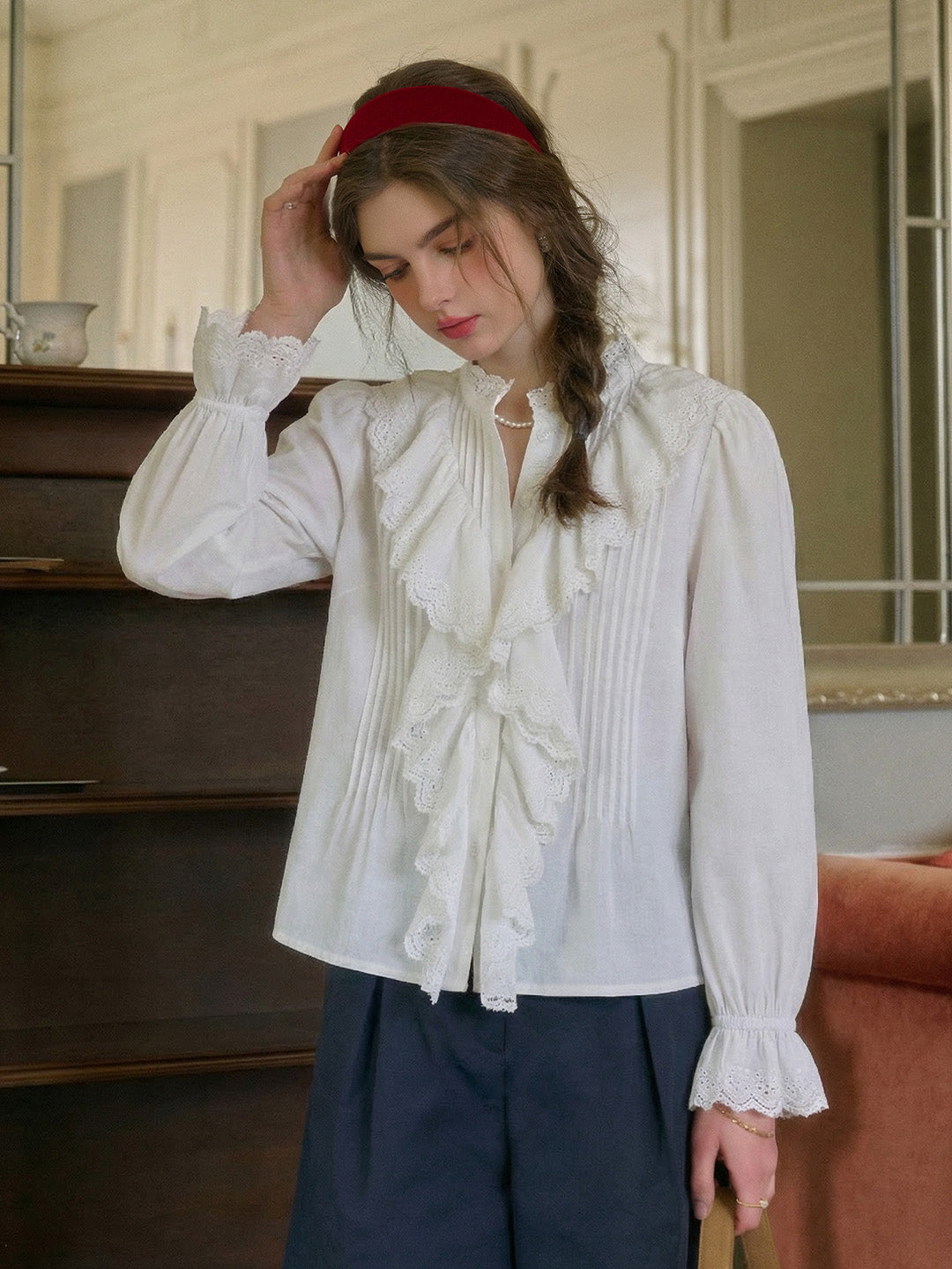 Lakelyn V-Neck Jabot Blouse