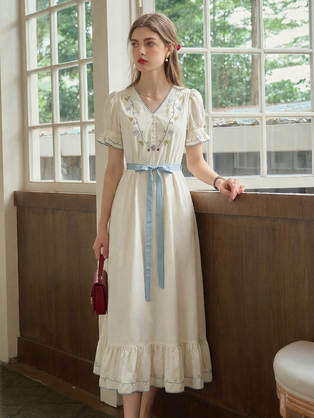 Marleigh V-Neck Embroidered Dress