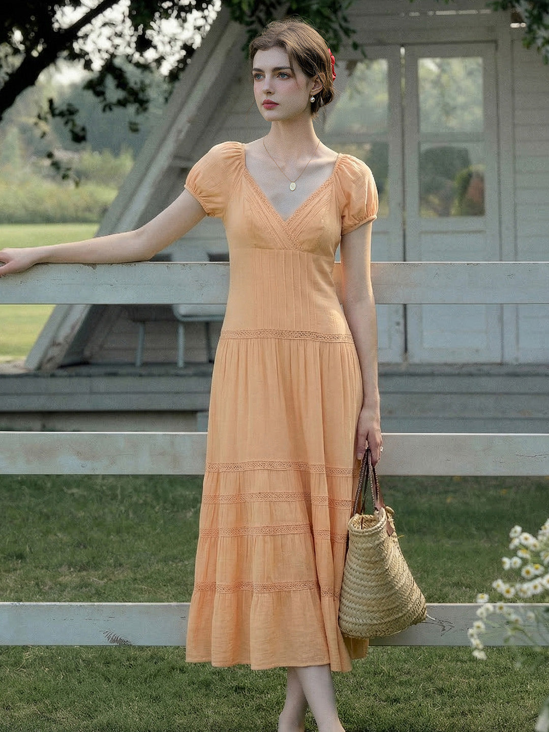 Isla V-Neck Puff Sleeve Dress