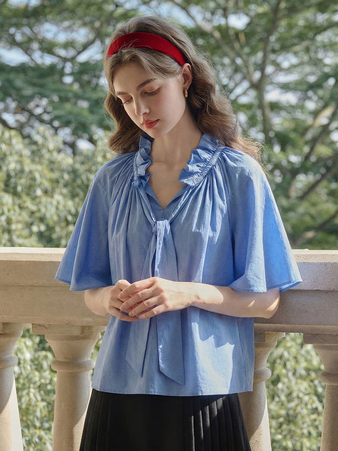 Delia Ruffle Collar Tie Blouse