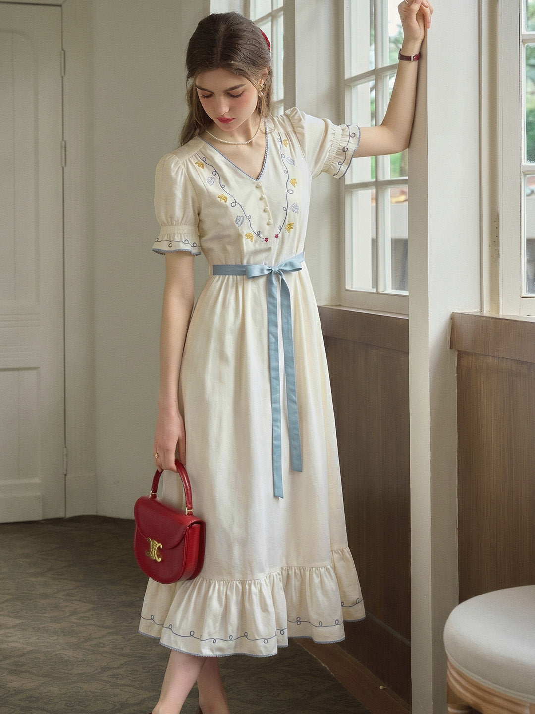 Marleigh V-Neck Embroidered Dress