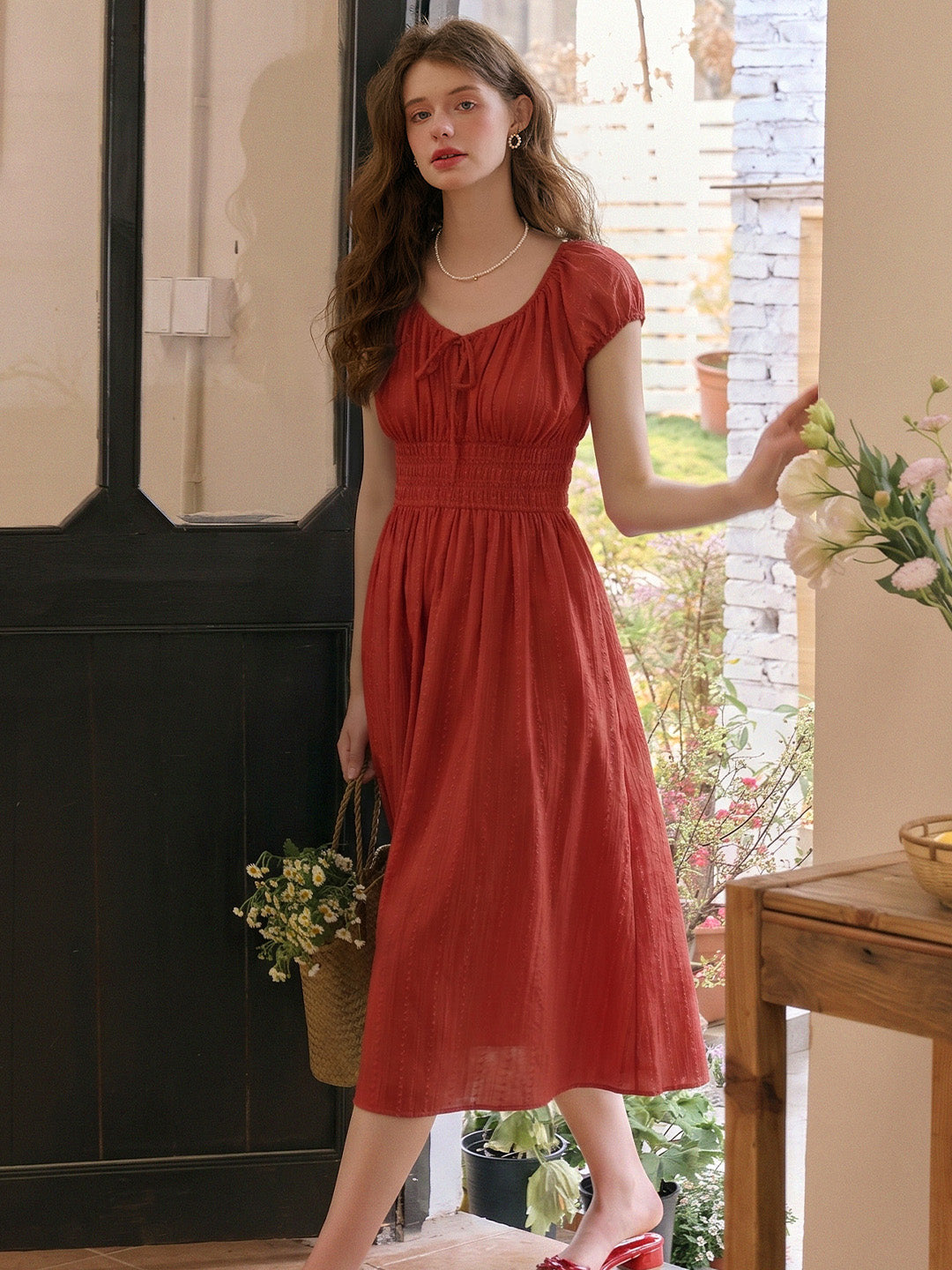 Sapphire Round Neck Waist Cotton Dress Sapphire Round Neck Waist Cotton Dress