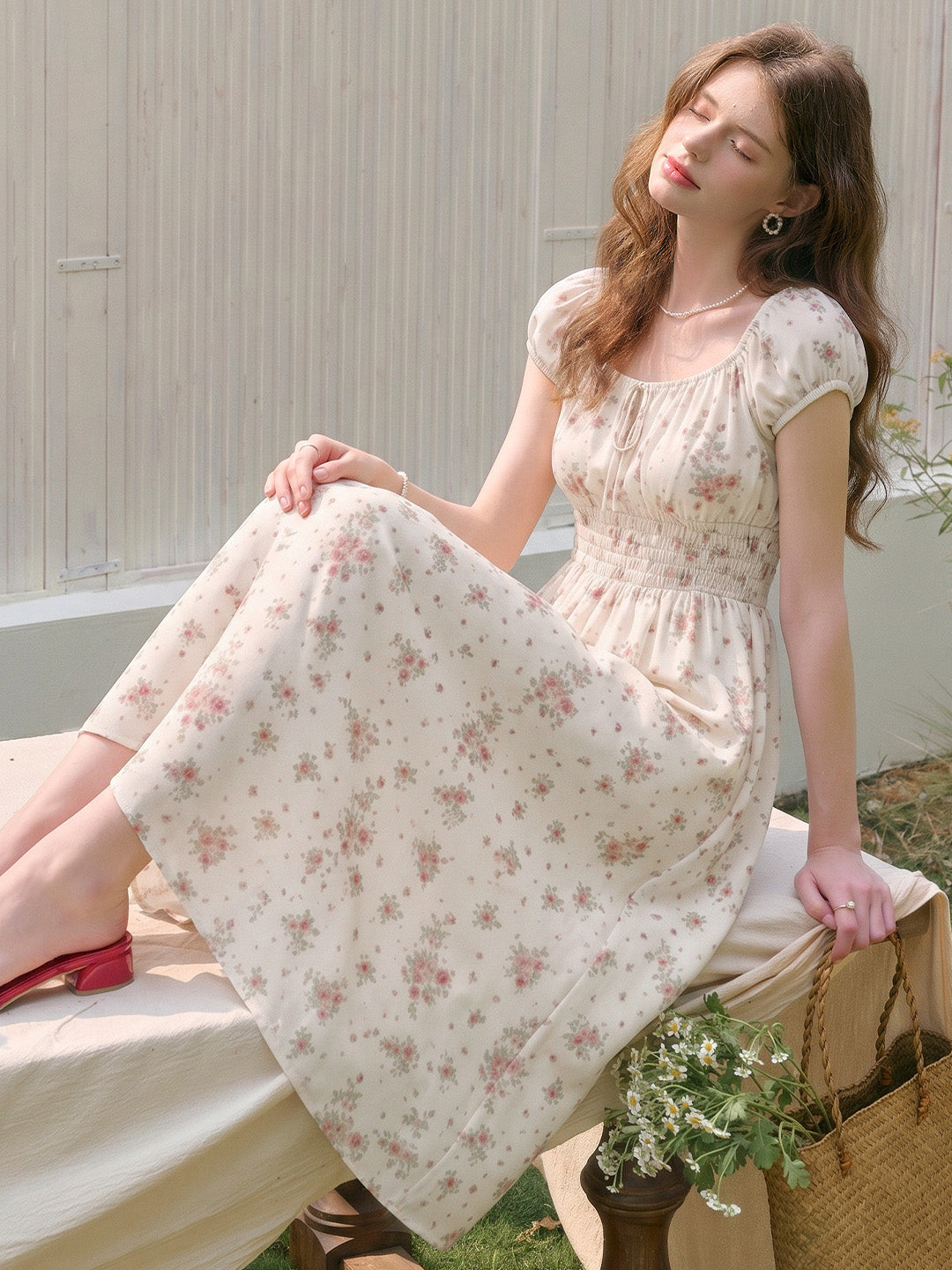 Sapphire Round Neck Waist Floral Dress