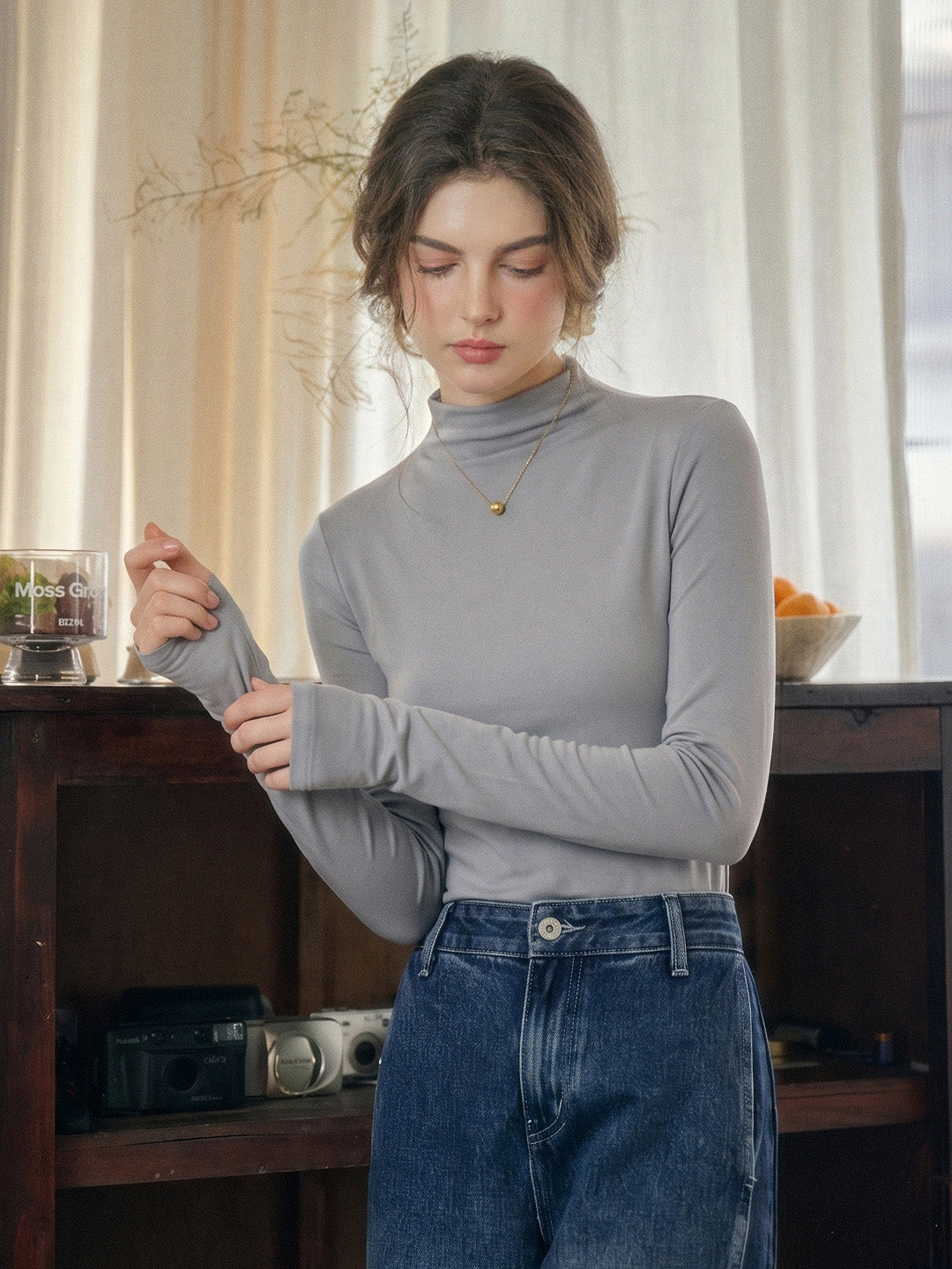 Emberlynn Simple Slim Fit Mock Neck Sweater