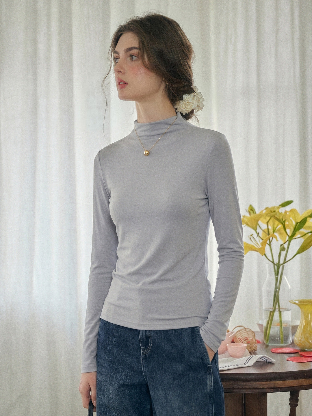 Emberlynn Simple Slim Fit Mock Neck Sweater