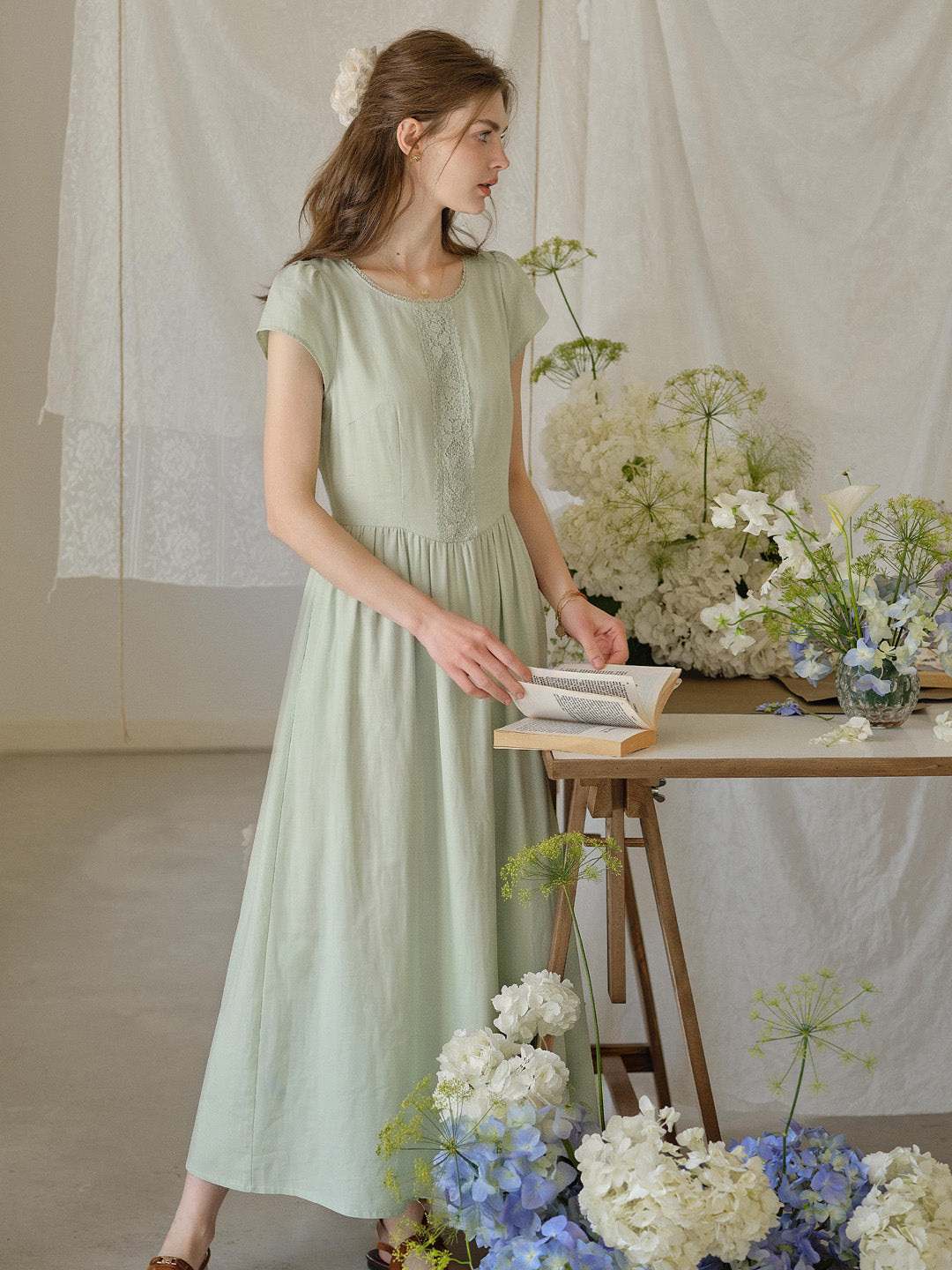 Malia Round Neck Lace Embroidered 100% Cotton Dress