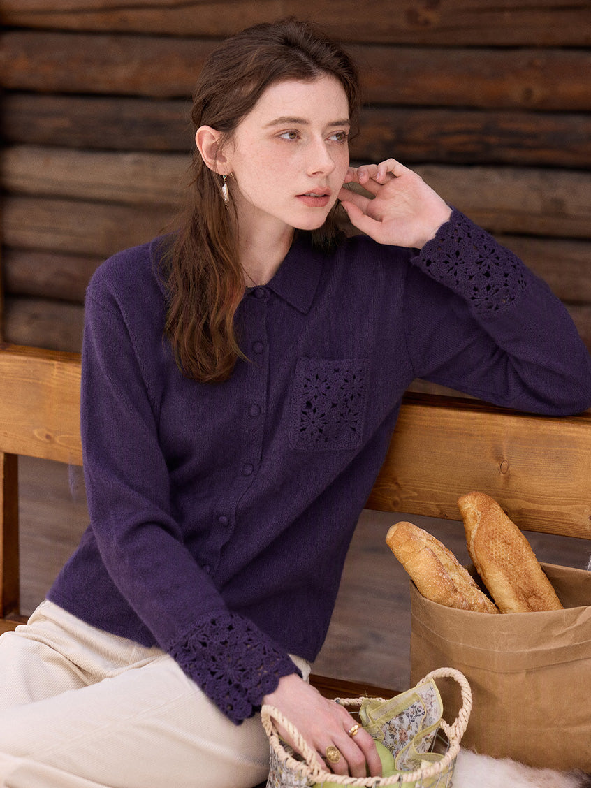 Myrna Crochet Trim Embroidery Knit Blouse