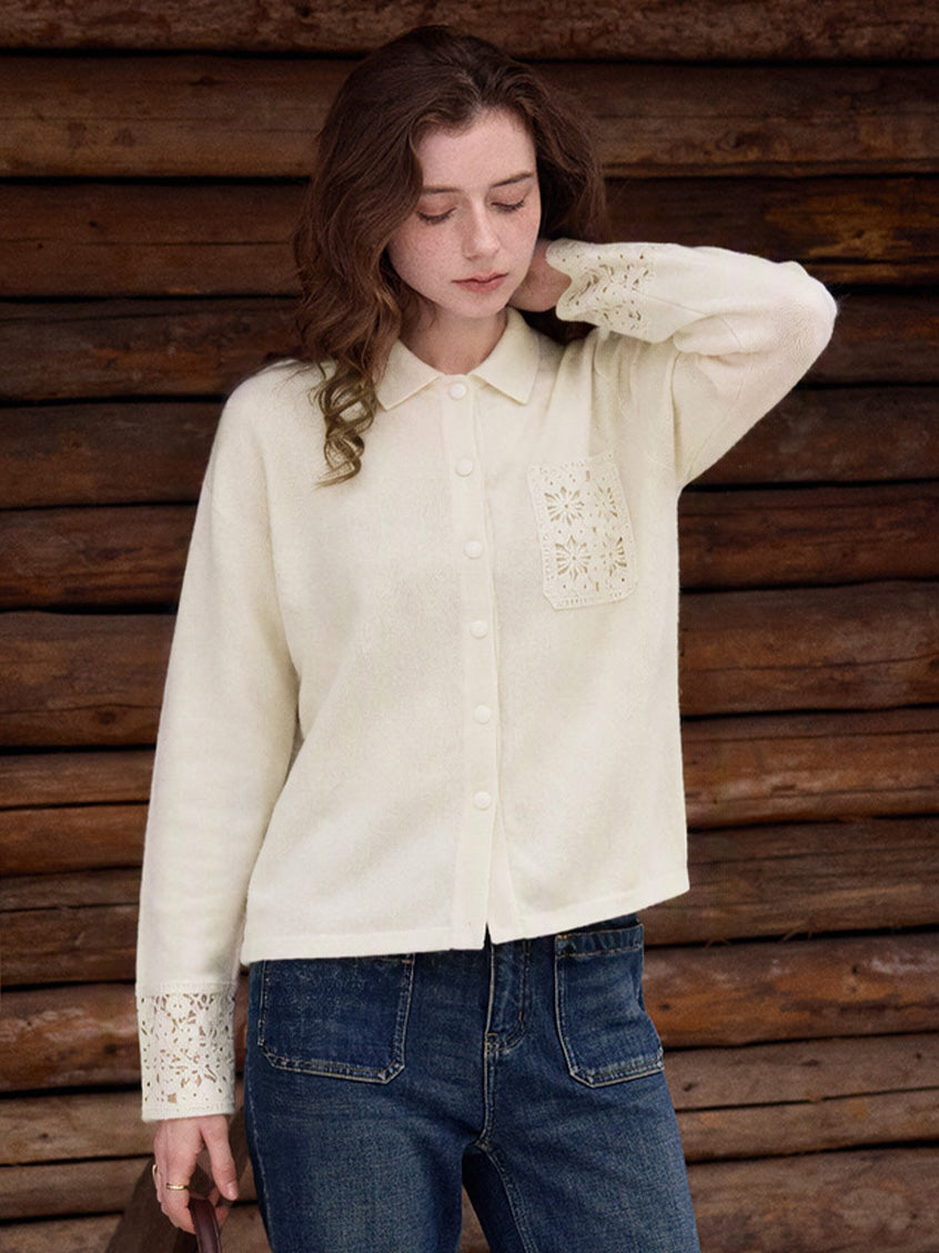 Myrna Crochet Trim Embroidery Knit Blouse