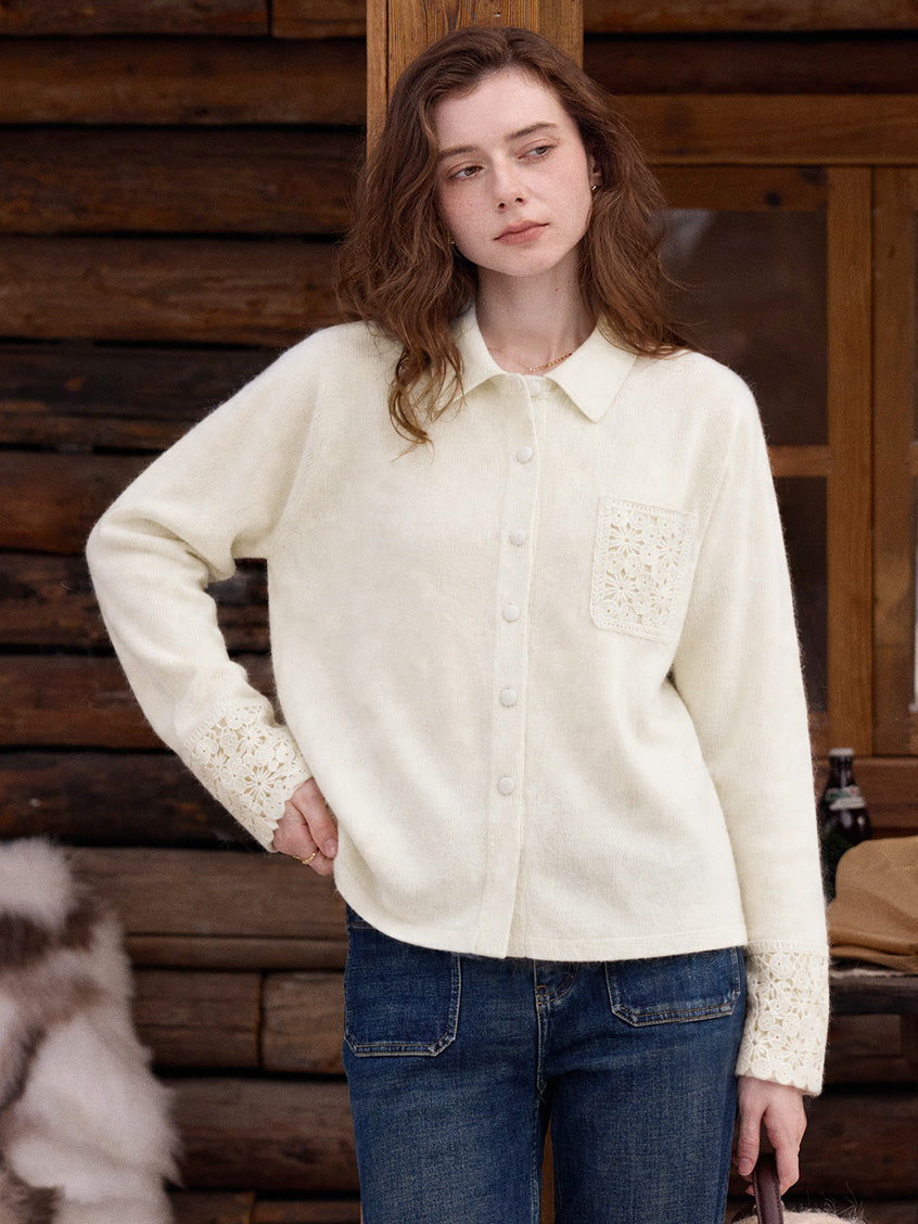 Myrna Crochet Trim Embroidery Knit Blouse