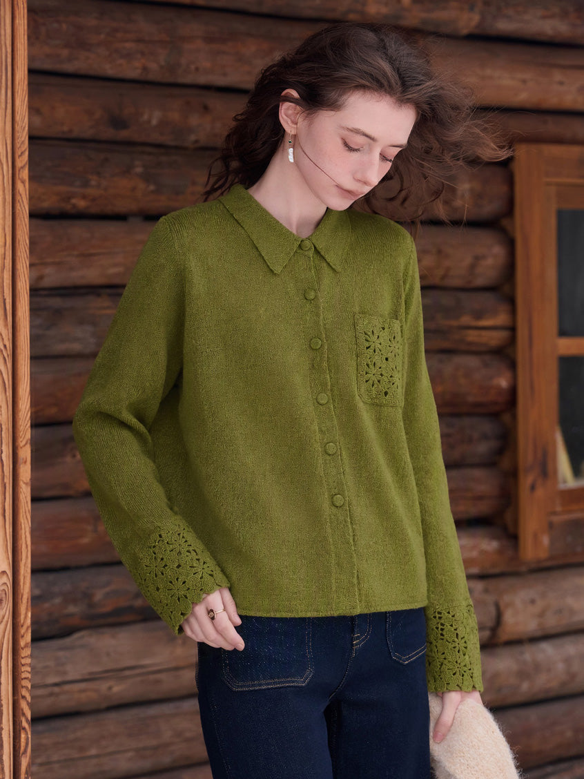 Myrna Crochet Trim Embroidery Knit Blouse