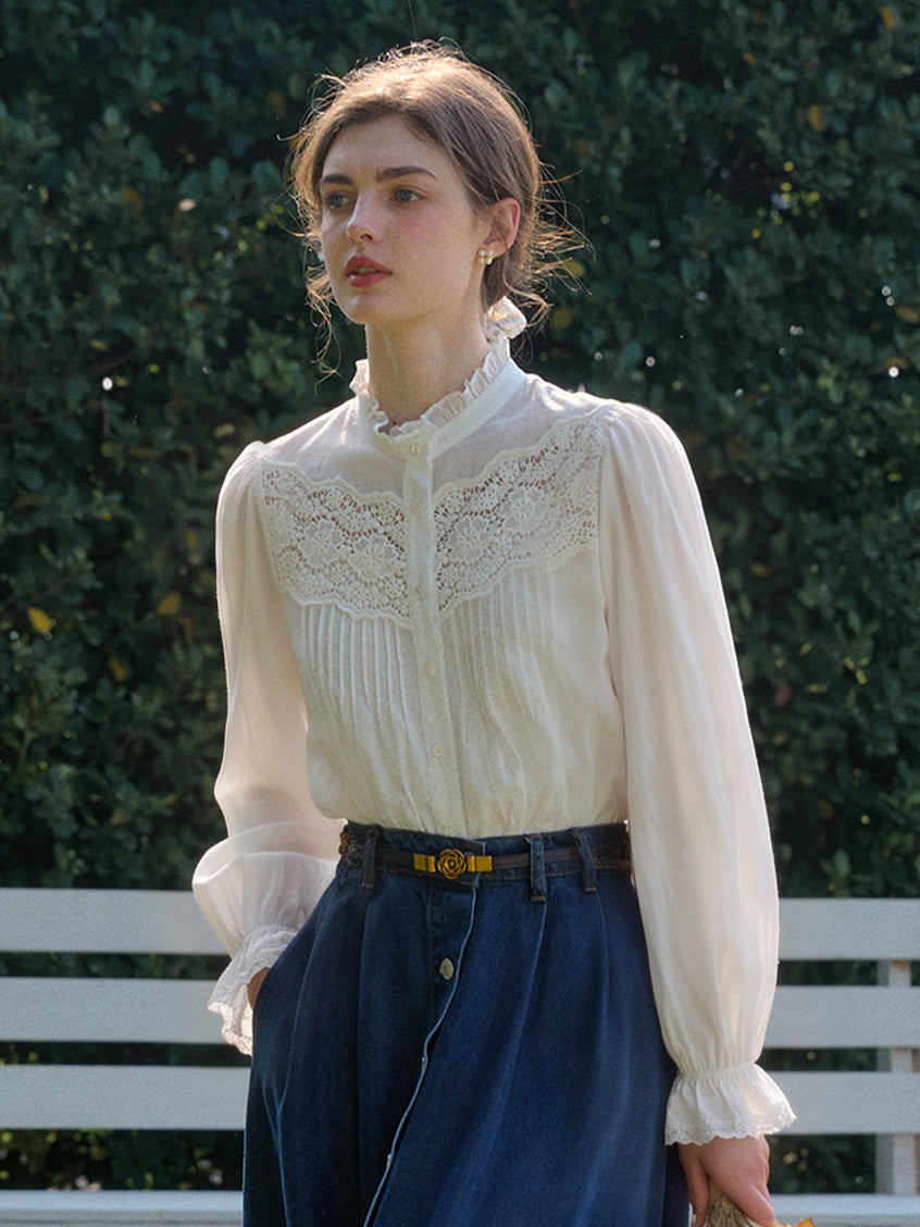 Astrid Victorian Embroidery Cropped Lace Blouse