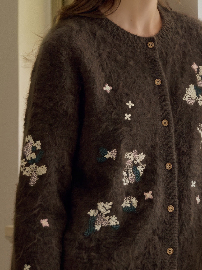Ivy Scattered-Bloom Fuzzy Cardigan