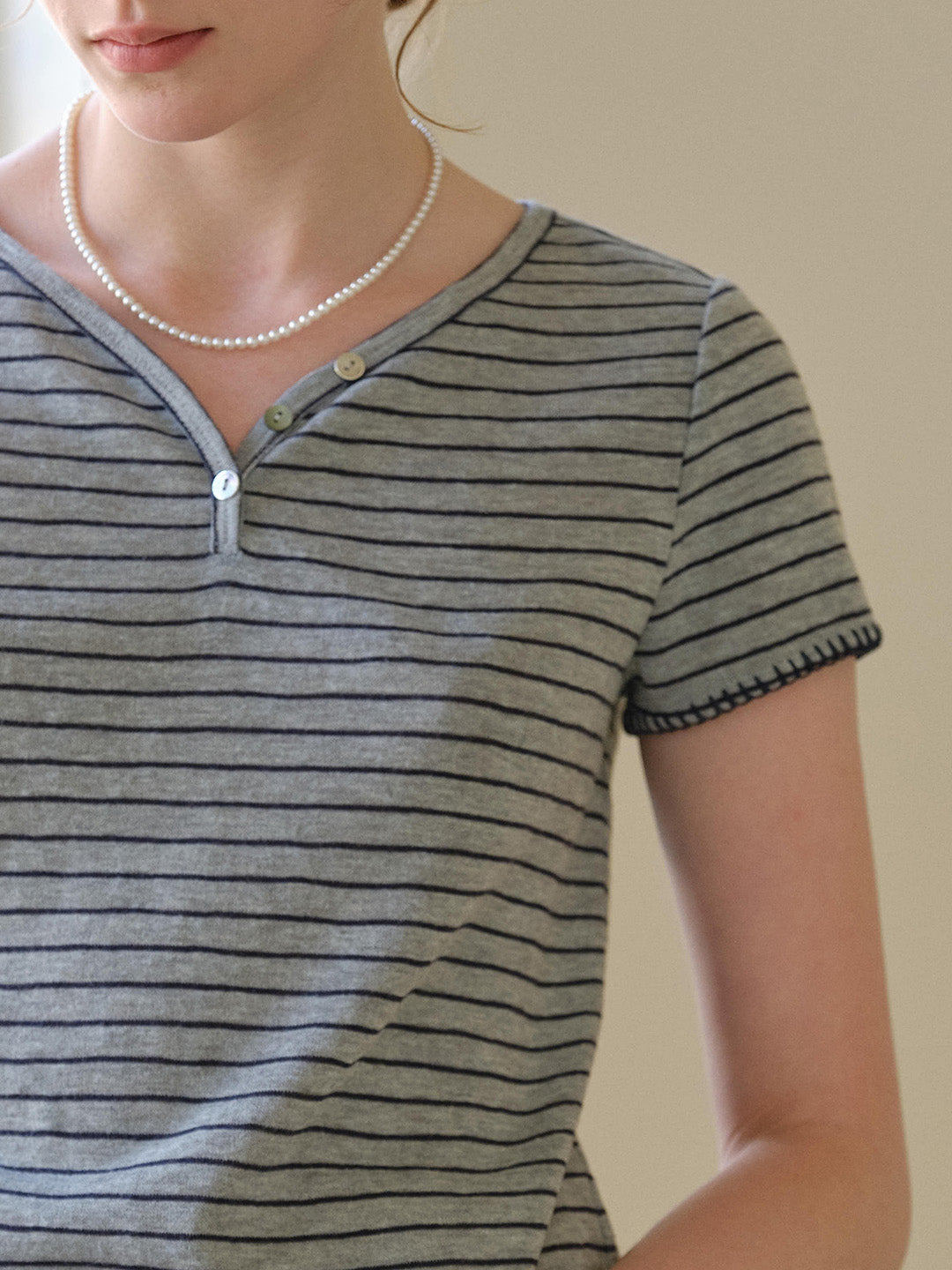 Natalie V-Neck Stripe Cotton Blouse