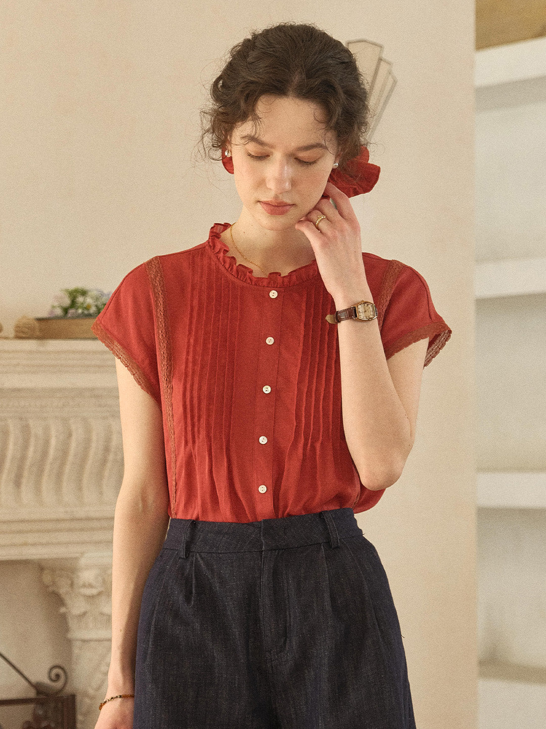 Lilac Ruffle Collar Blouse