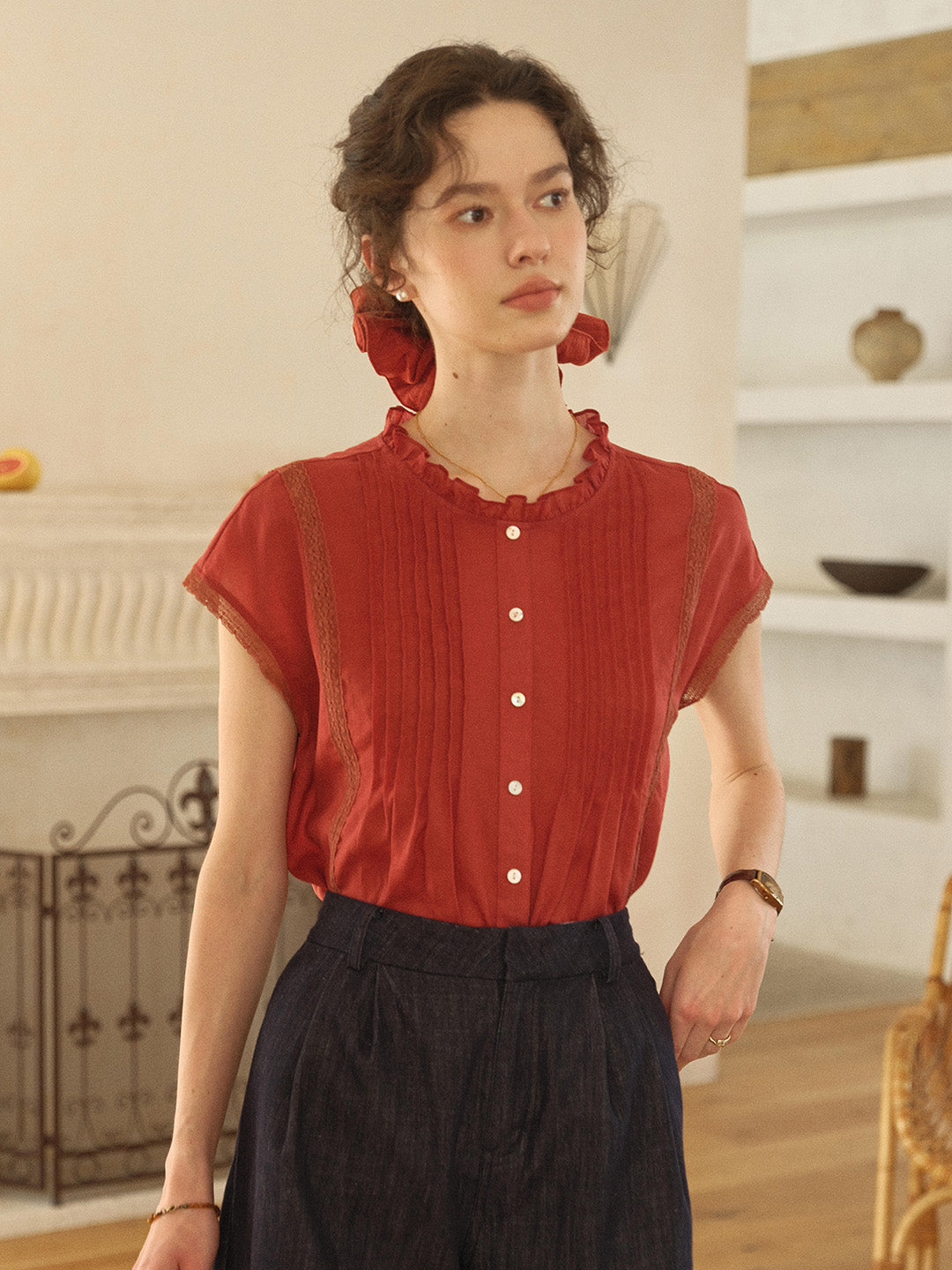 Lilac Ruffle Collar Blouse