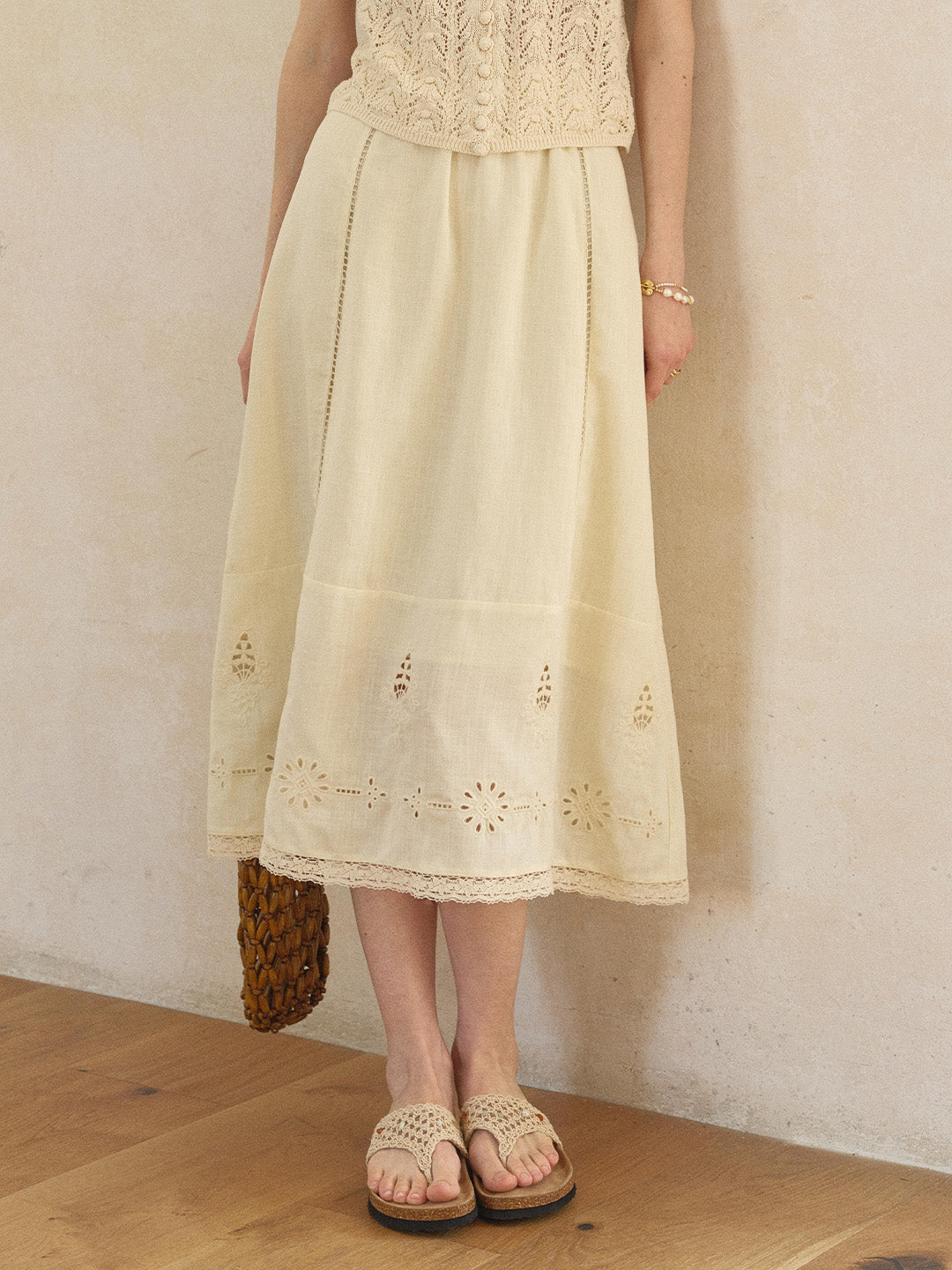 Maren Embroidered Linen Skirt