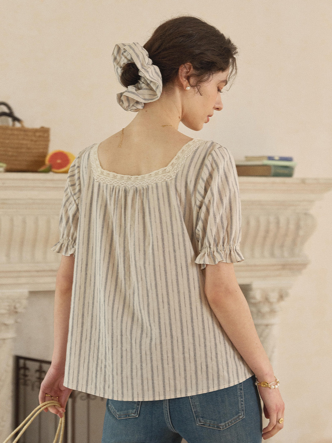 Jemma Square Neck Embroidered 100% Cotton Blouse