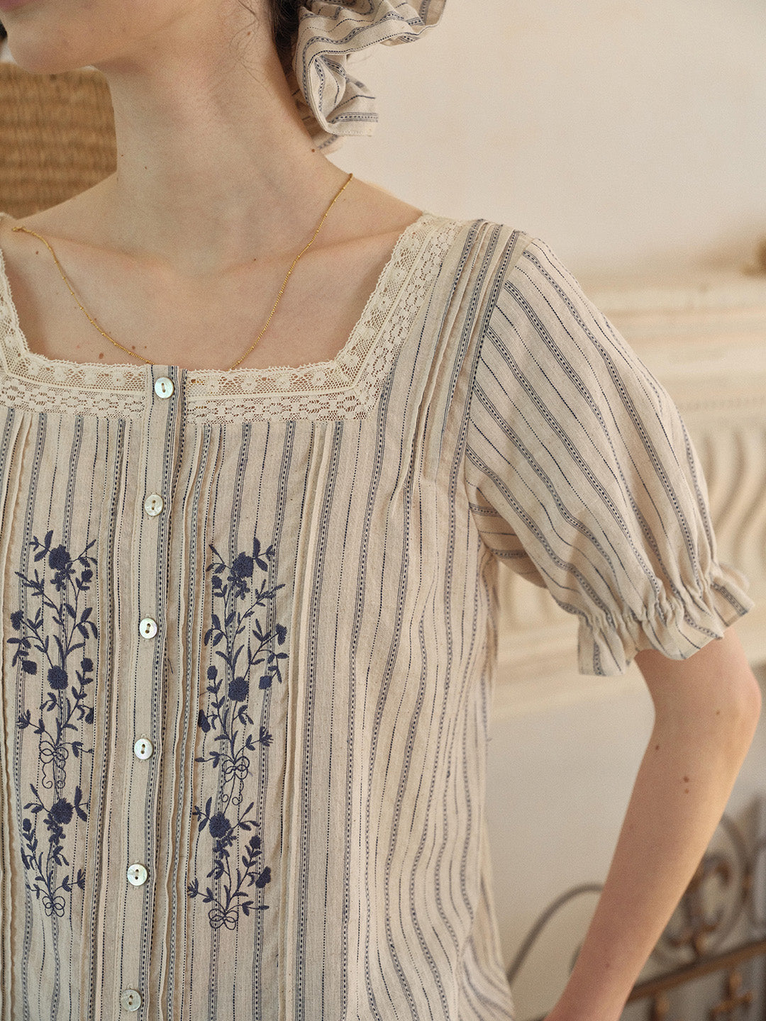 Jemma Square Neck Embroidered 100% Cotton Blouse