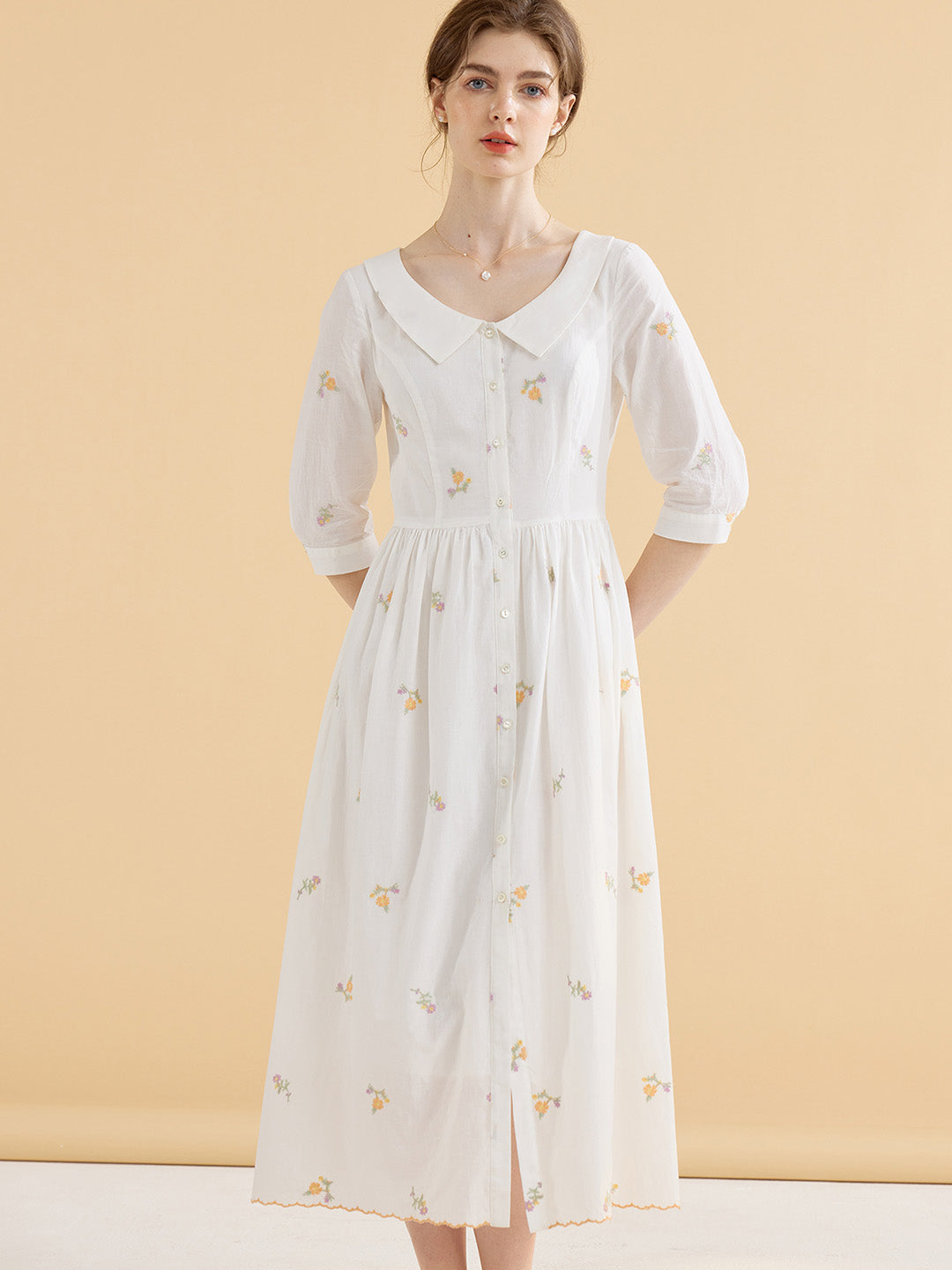 【Final Sale】Ashlynn French Lapel Embroidered Cotton Dress