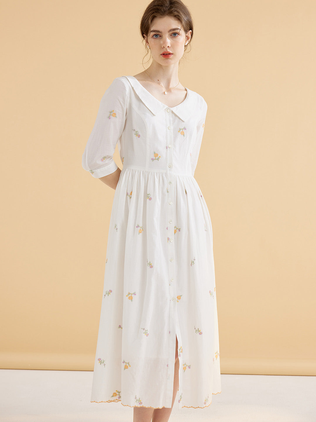 【Final Sale】Ashlynn French Lapel Embroidered Cotton Dress