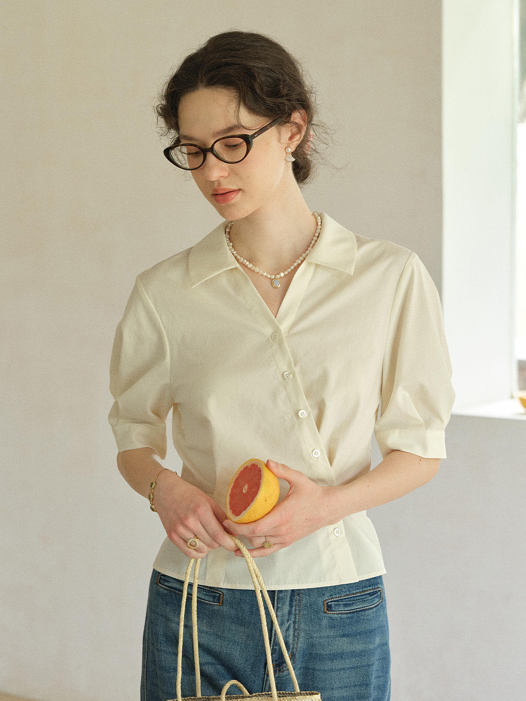 Leslie V-Neck Lyocell Cotton Shirt