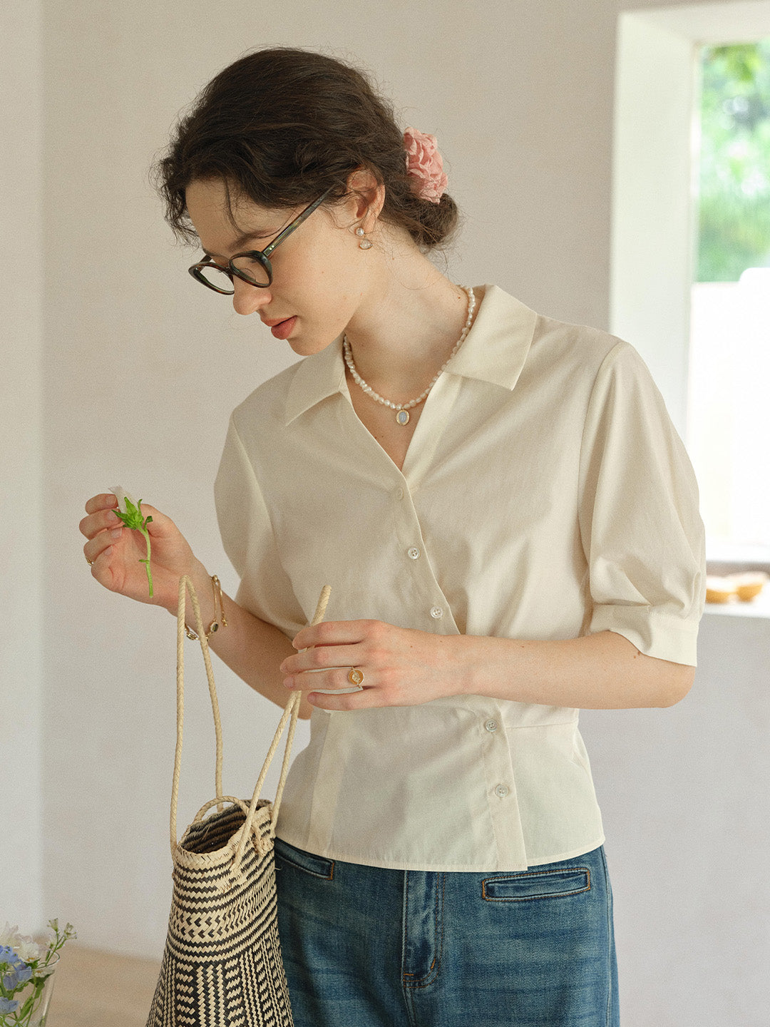 Leslie V-Neck Lyocell Cotton Shirt