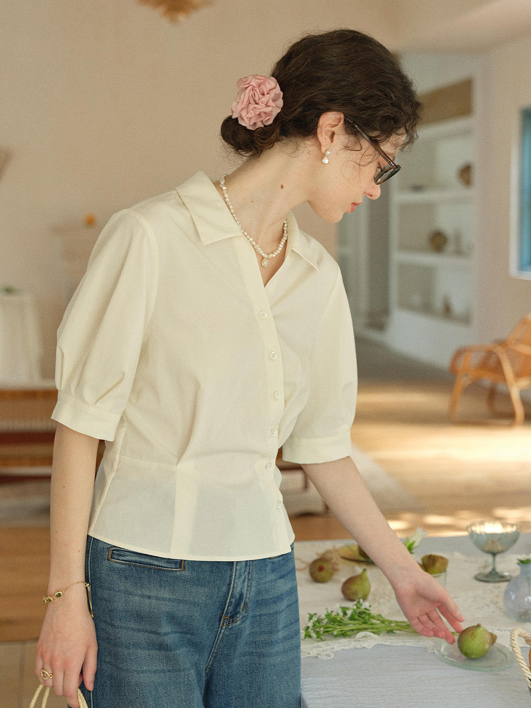 Leslie V-Neck Lyocell Cotton Shirt
