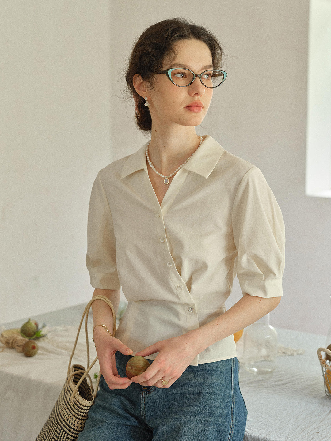 Leslie V-Neck Lyocell Cotton Shirt