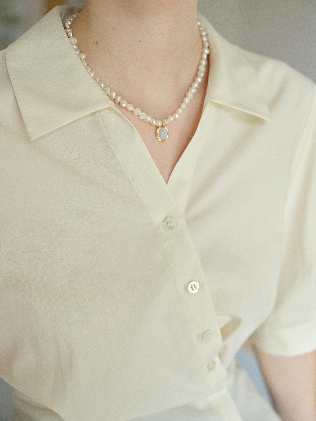 Leslie V-Neck Lyocell Cotton Shirt