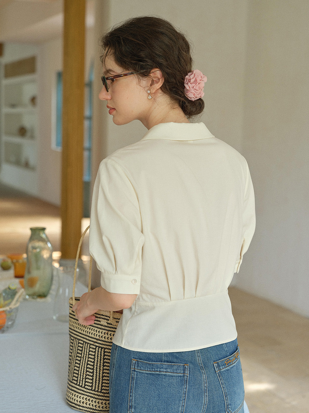 Leslie V-Neck Lyocell Cotton Shirt