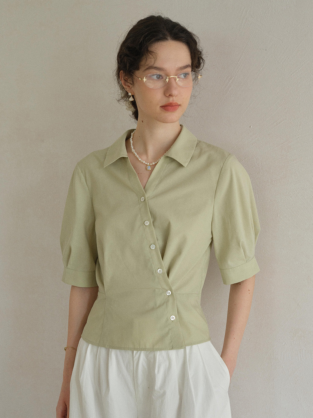 Leslie V-Neck Lyocell Cotton Shirt