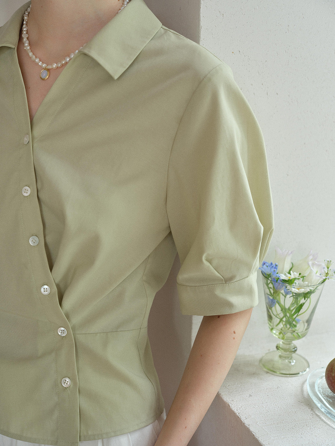 Leslie V-Neck Lyocell Cotton Shirt