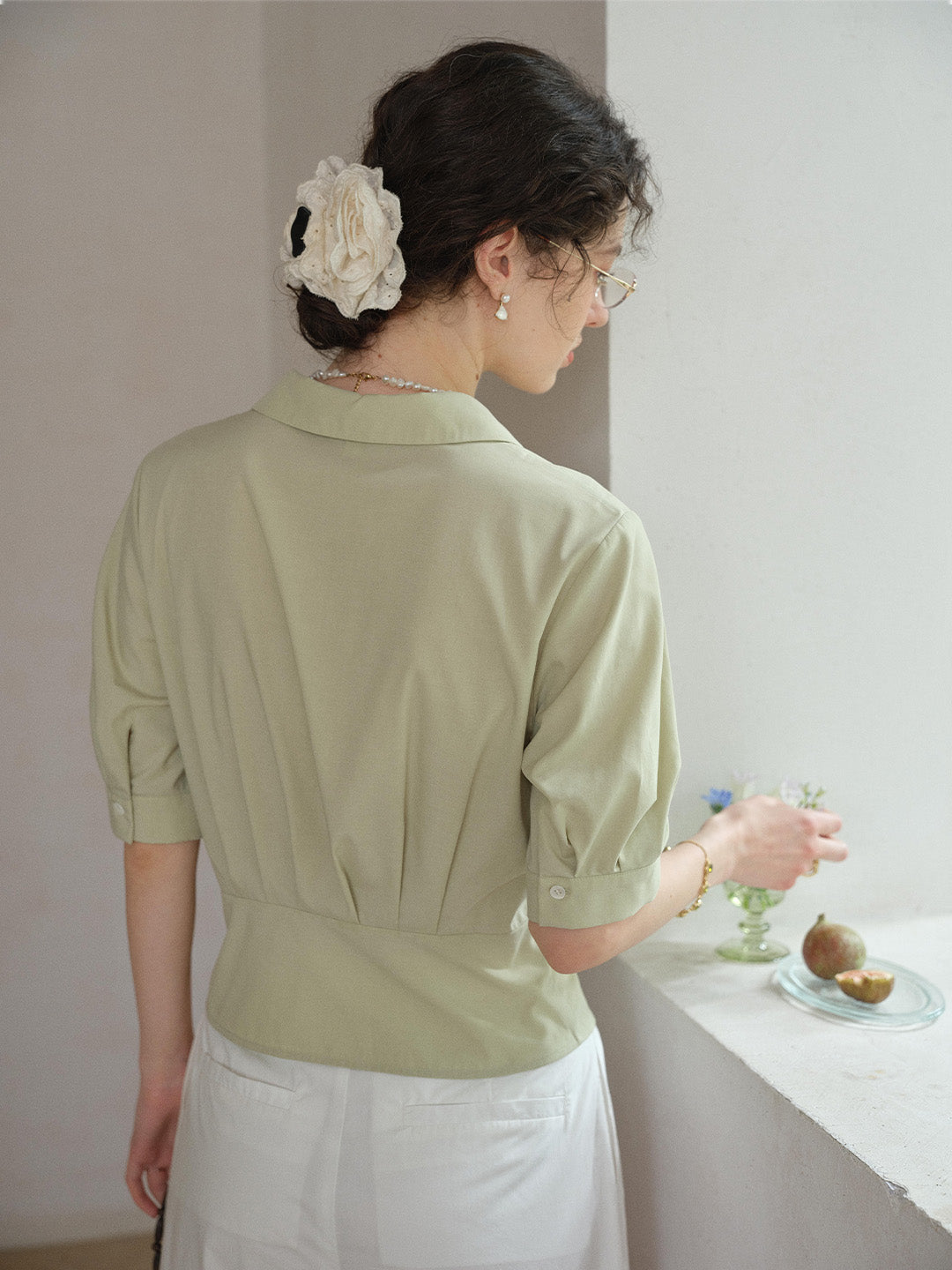 Leslie V-Neck Lyocell Cotton Shirt