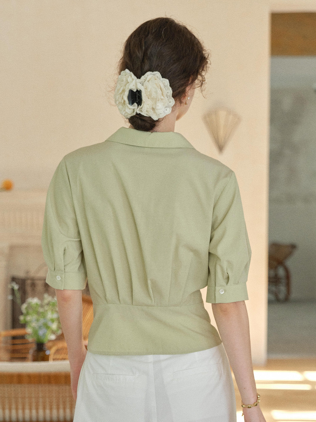 Leslie V-Neck Lyocell Cotton Shirt