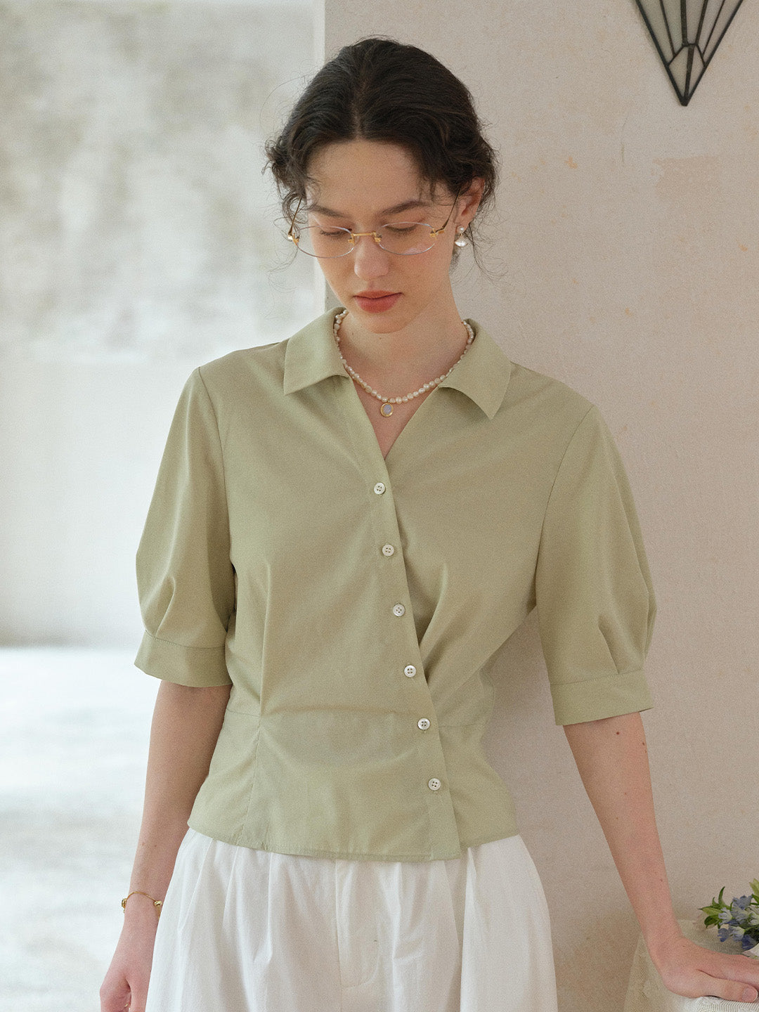 Leslie V-Neck Lyocell Cotton Shirt
