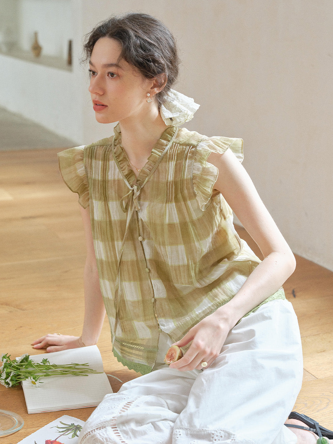 Janelle V-Neck Plaid Blouse