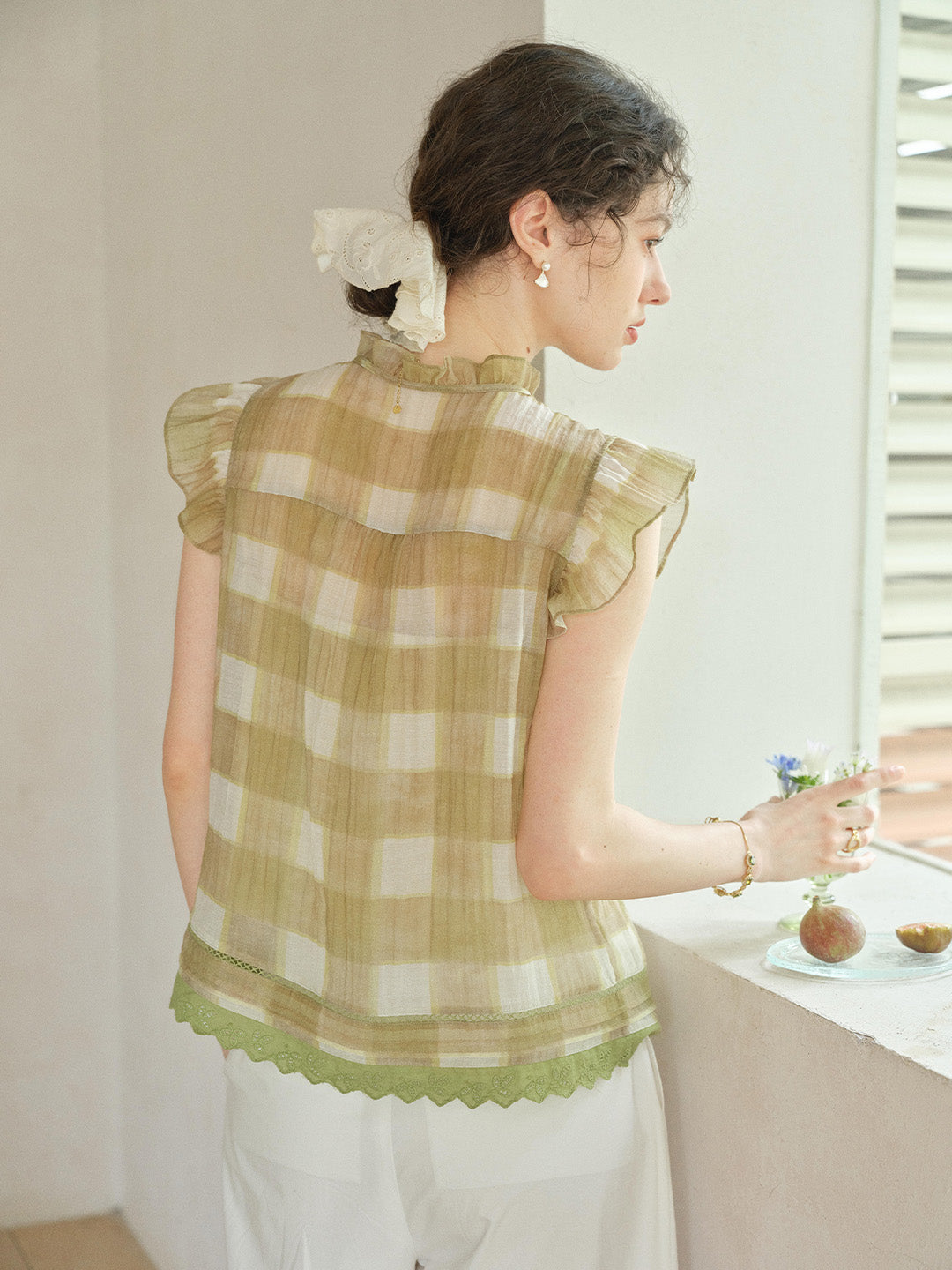 Janelle V-Neck Plaid Blouse