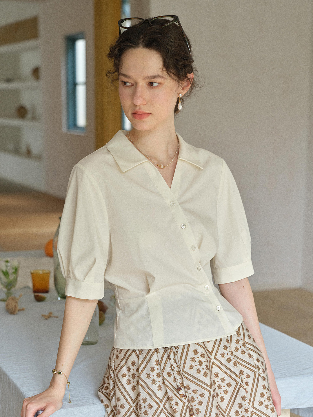 Leslie V-Neck Lyocell Cotton Shirt