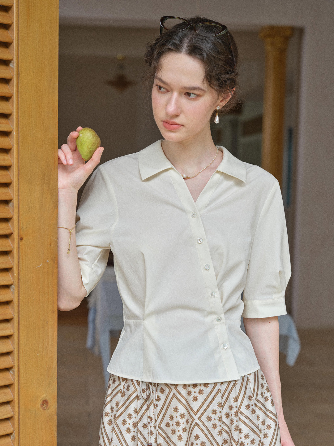 Leslie V-Neck Lyocell Cotton Shirt