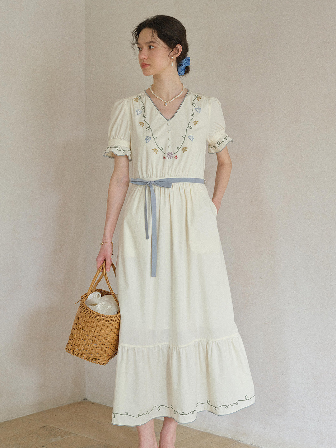 Marleigh V-Neck Embroidered Dress