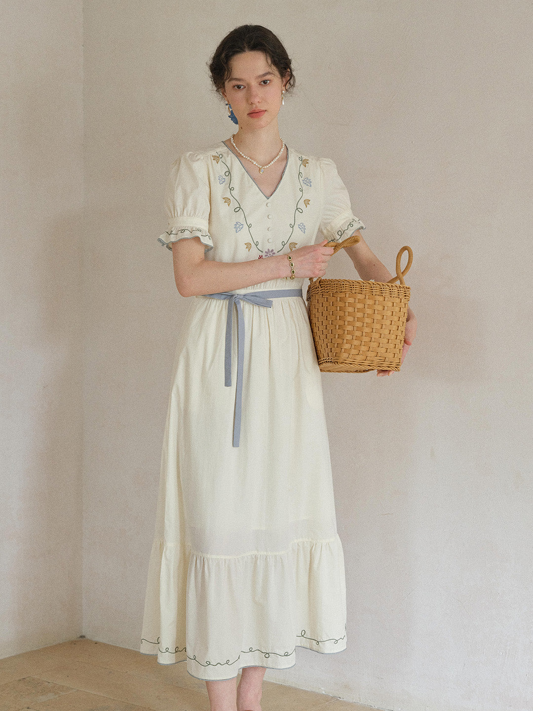 Marleigh V-Neck Embroidered Dress